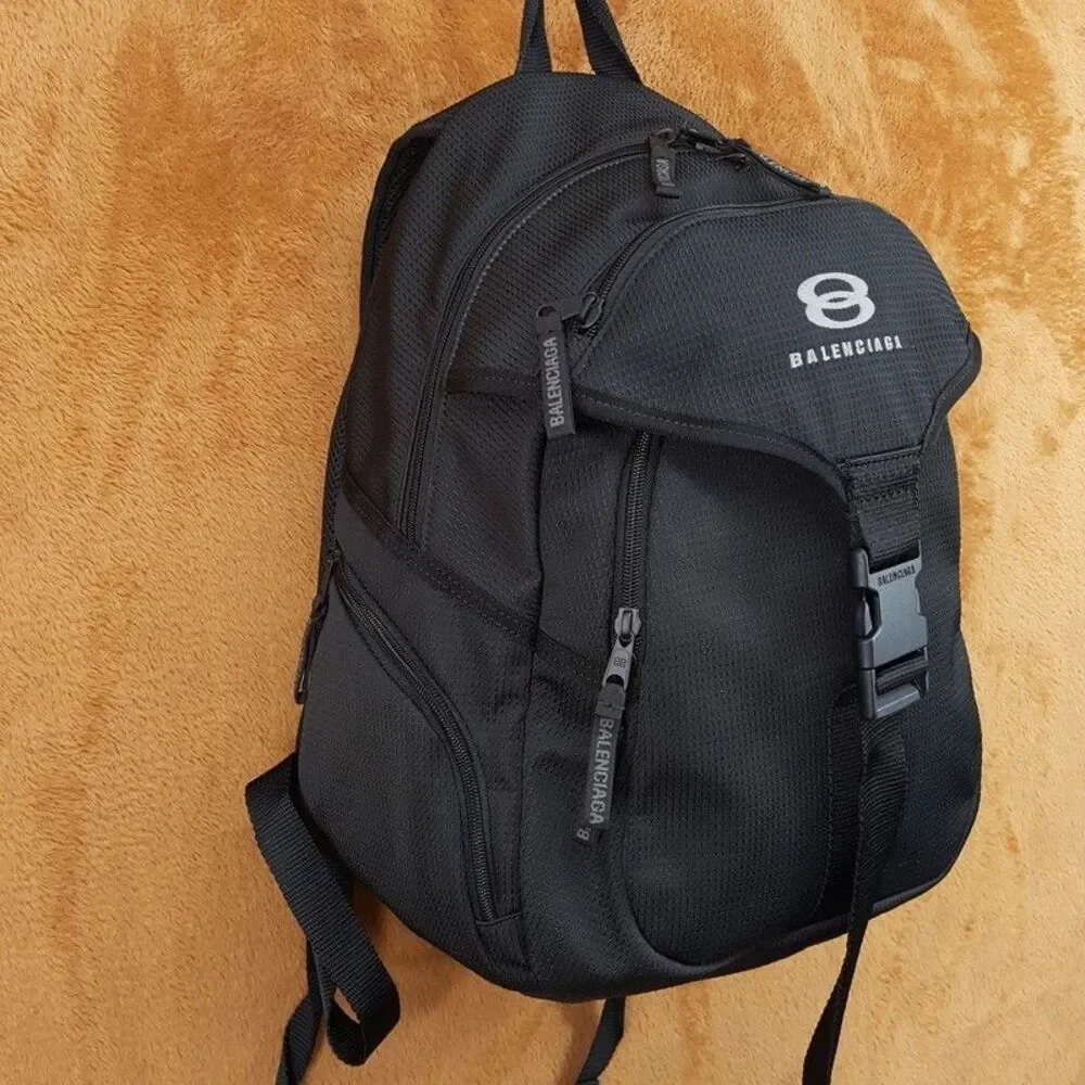 BALENCIAGA Black Unity Backpack Ripstop Fabric Logo Authentic Luxury